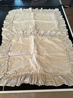 Bella Notte Whisper Linen Shams Set of 2 Fog Grey Standard Gauze Ruffled Ties